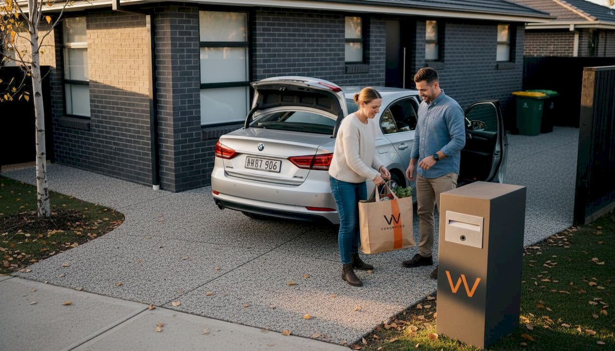 Melbourne family using exposed aggregate driveway