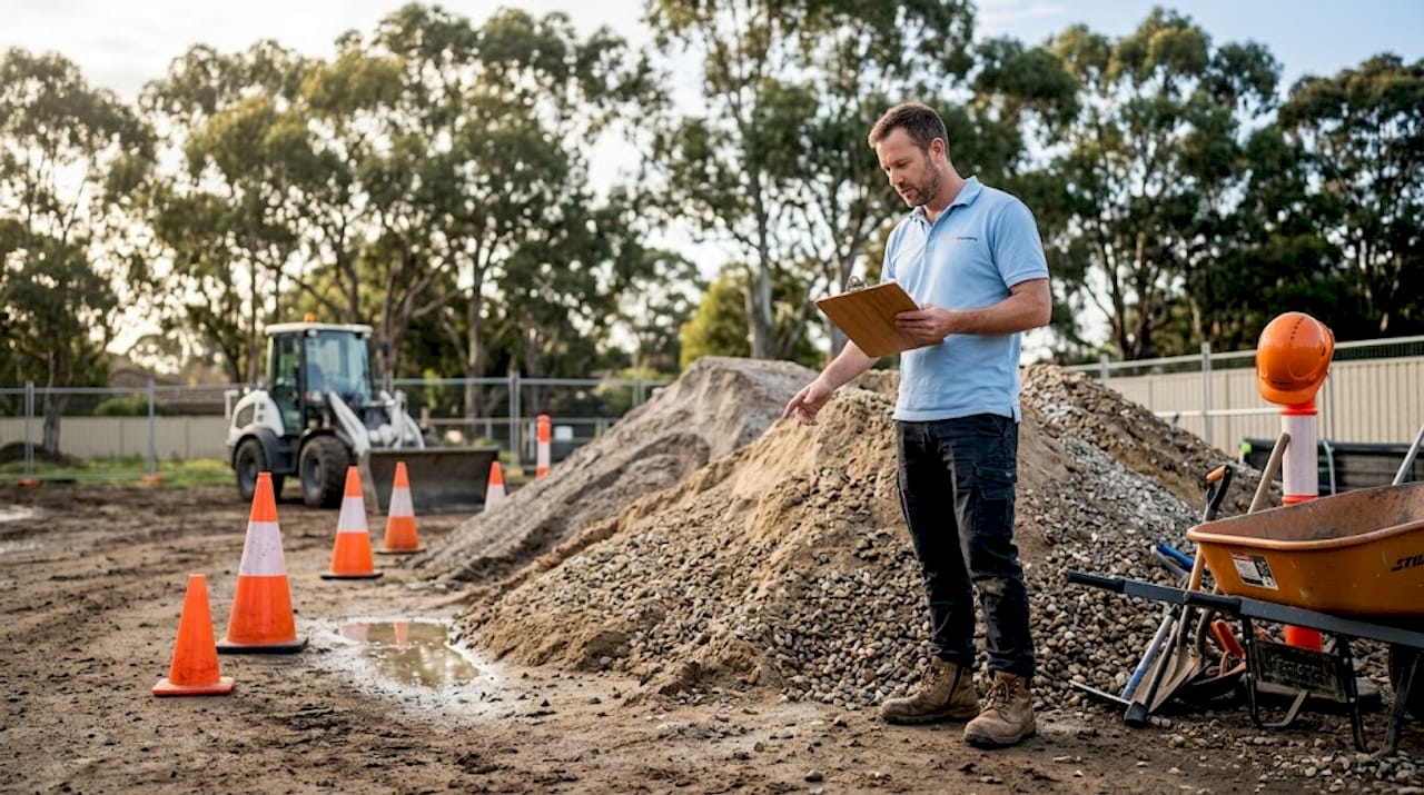 Manager inspecting aggregate on Melbourne construction site