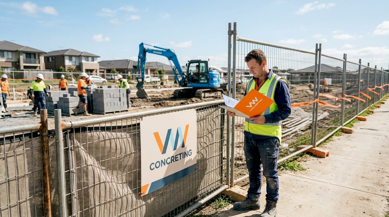 Site manager checking construction fencing
