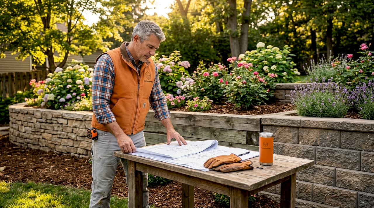 Architect referencing retaining wall styles outdoors