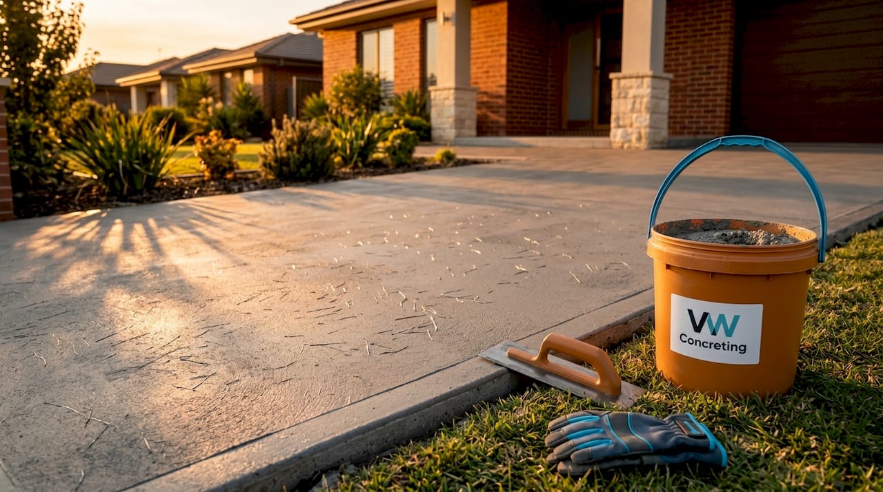 Concrete driveway with visible fiber reinforcement fibers