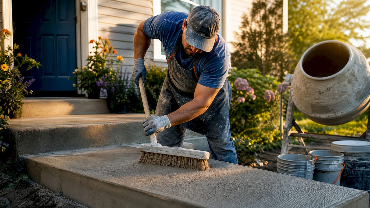 Craftsman broom finishing concrete driveway steps