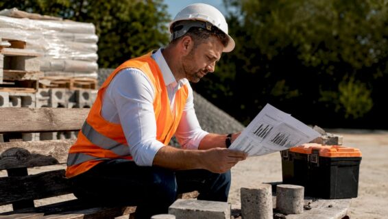Engineer reviewing concrete trafficability data