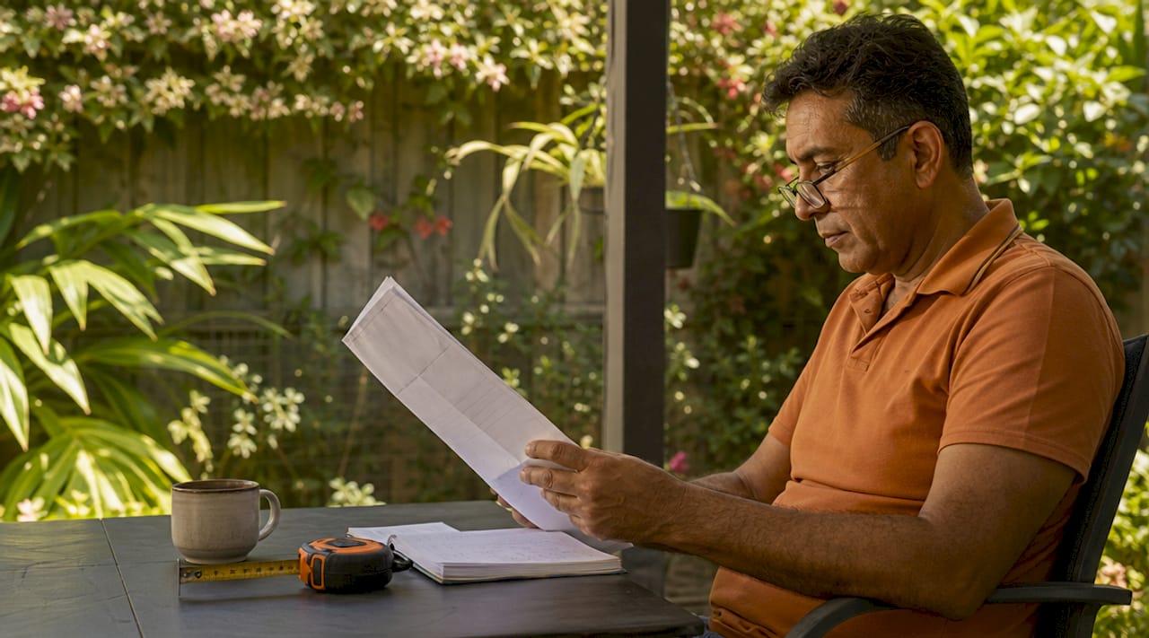 Man reviewing residential concrete quote paperwork