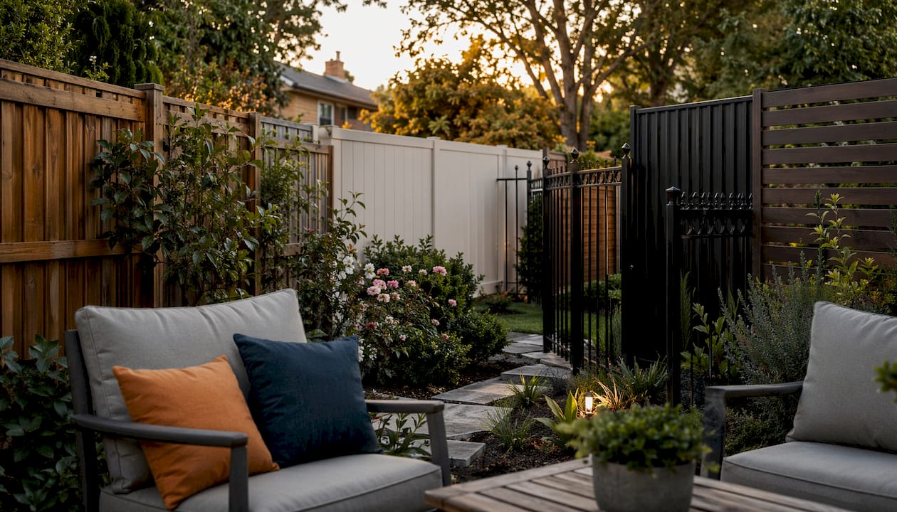 Various types of residential fences in Melbourne backyard