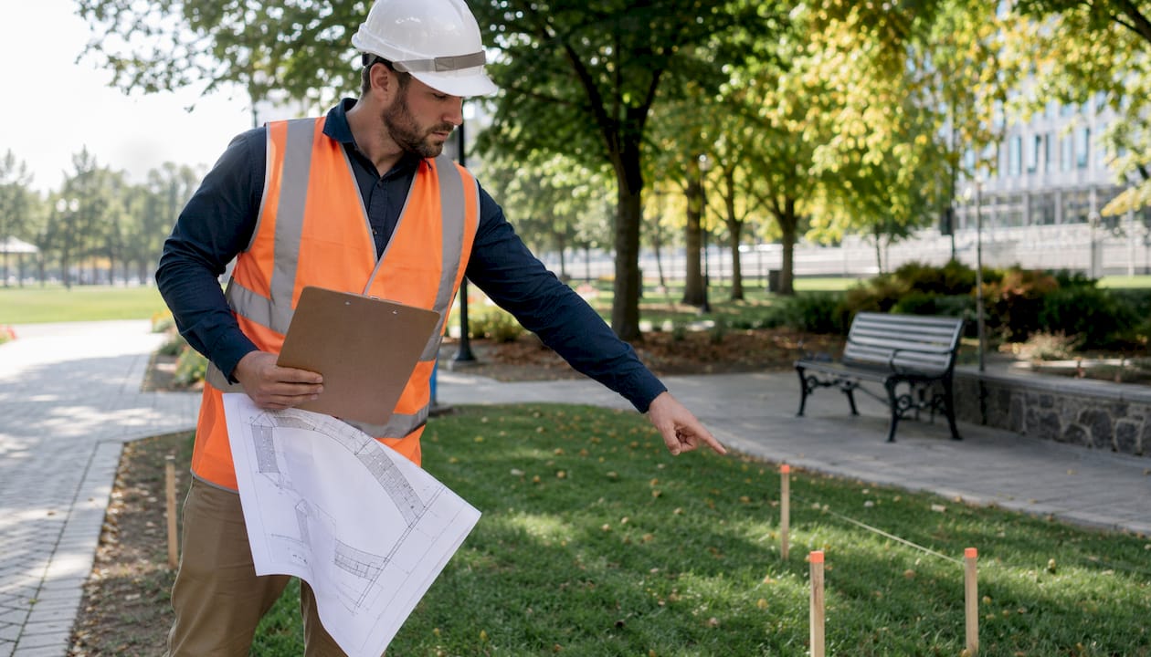 Engineer reviewing commercial paving site plans