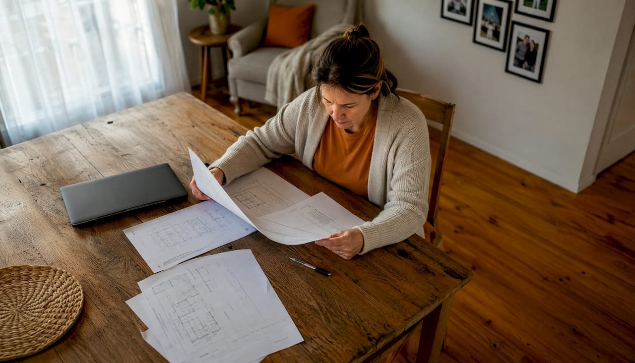 Homeowner reviewing building permit documents