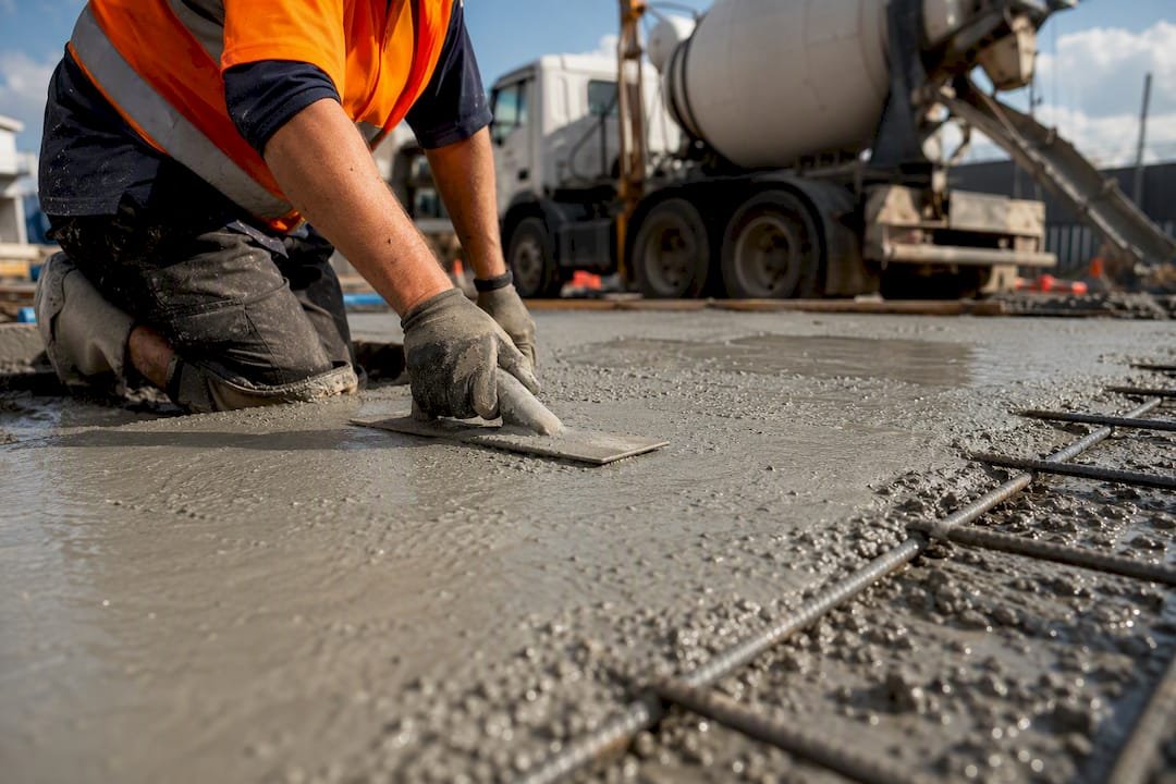 Professional smoothing wet concrete slab