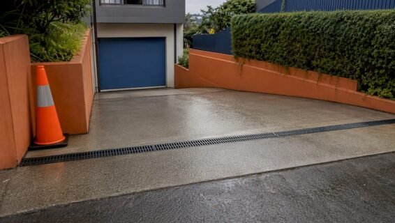Safe sloping driveway with channel drainage